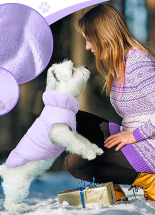 Winter Warm Dog Jacket for Small Medium Dogs Cat Cold Weather Coats with Harness Paded Dogs Fleece Vest Waterproof Windproof Dog Snow Jacket Pet Puppy Clothes (Purple,M)