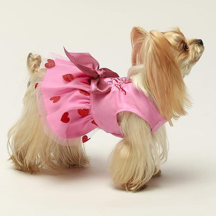 Fitwarm I Woof You Valentines Dog Dress 100% Cotton Girl Dog Clothes Pet Apparel Doggie Tutu with Bowknot Cat Clothing Puppy Dresses Doggy Costume Attire Pink XX-Small