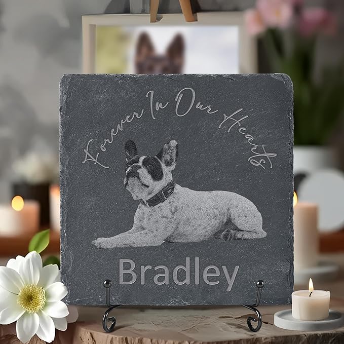 Personalized Pet Memorial Stone, Dog Memorial Gifts, Pet Loss Sympathy Gift, in Memory of Dog Cat - Forever in Our Hearts（Square）