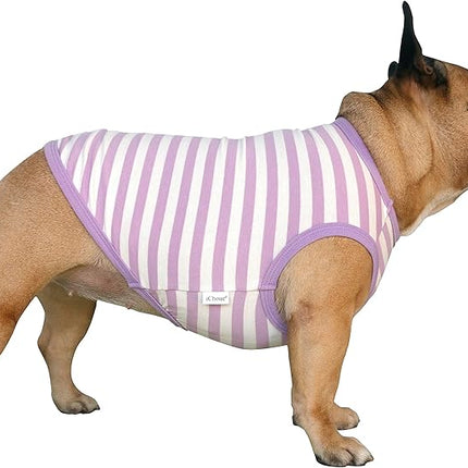iChoue English Bulldog 100% Breathable Cotton Striped T Shirts Halloween Vest Clothes for Medium Dogs Tank Tops French Frenchie Pug Boston Terrier Pitbull Purple White Stripes - XLarge