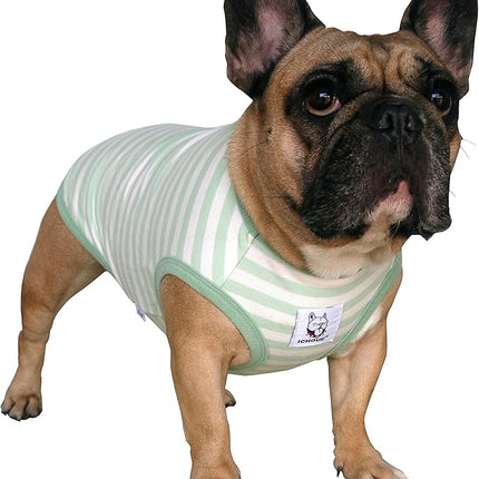 iChoue English Bulldog 100% Breathable Cotton Striped T Shirts Halloween Vest Clothes for Medium Dogs Tank Tops Puppy French Frenchie Pug Boston Terrier Pitbull Green White Stripes - XXLarge