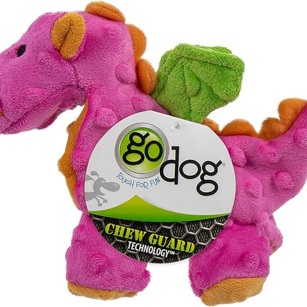 goDog Bubble Plush Dragons Squeaky Dog Toy, Chew Guard Technology - Hot Pink, Small