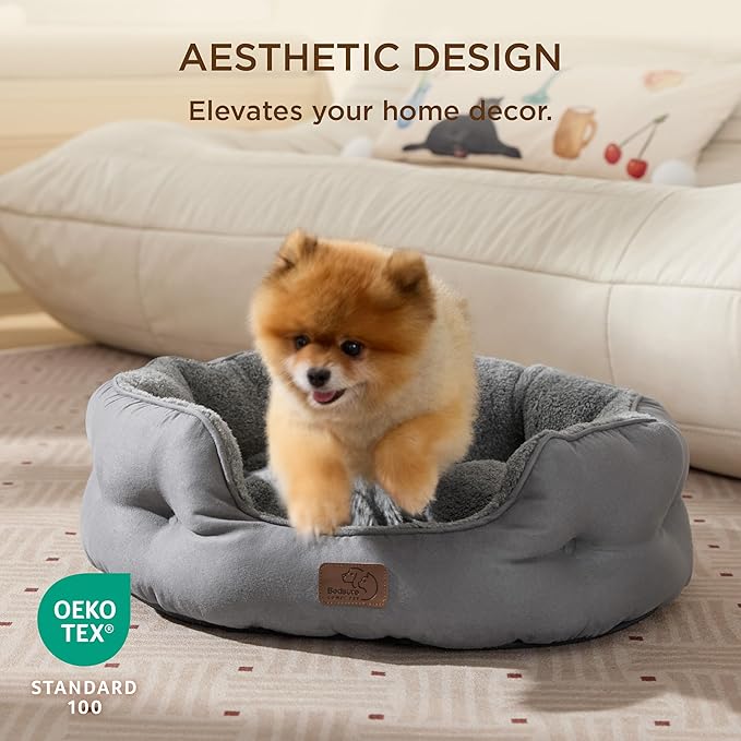 Bedsure Self Warming Dog Beds for Small Dogs - Round Medium Cat Beds for Indoor Cats, Washable Pet Bed for Puppy and Kitten with Slip-Resistant Bottom, 25 Inches, Self Warming Grey