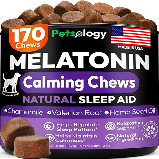 Advanced Melatonin for Dogs - 170 Dog Melatonin Calming Chews for Small and Large Dogs - Natural Hemp Dog Sleep Aid, Puppy Sleeping Pills, Anxiety, Stress, Separation, Barking, Fireworks - Made in USA