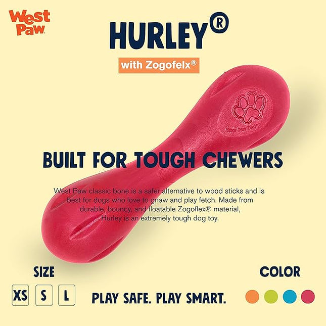 WEST PAW Zogoflex Hurley Dog Bone Chew Toy – Floatable Pet Toys for Aggressive Chewers, Catch, Fetch – Bright-Colored Bones for Dogs – Recyclable, Dishwasher-Safe, Non-Toxic, Large 8.25", Ruby Red