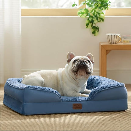 Bedsure Orthopedic Dog Bed Medium Size Dogs - Washable Medium Dog Cat Bed Waterproof, Comfort Pet Couch Sofa with Washable Removable Cover, Pets Bed with Nonskid Bottom, Plush-Blue, 28"