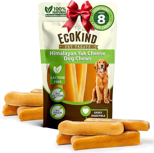 EcoKind Premium Gold Yak Cheese Himalayan Dog Chews, Dog Treats Large Breed, All Natural, High Protein, for Aggressive Chewers, Large - 8+ Chews (2 lbs)