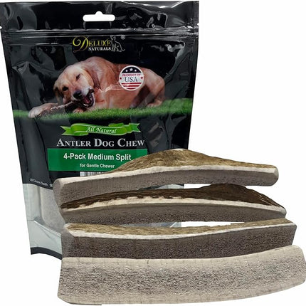 Elk Antler Dog Chews | Long-Lasting A-Grade Premium Elk Antler Chews for Dogs from Naturally Shed Elk Antlers Collected in The USA, Split, Medium (Pack of 4)