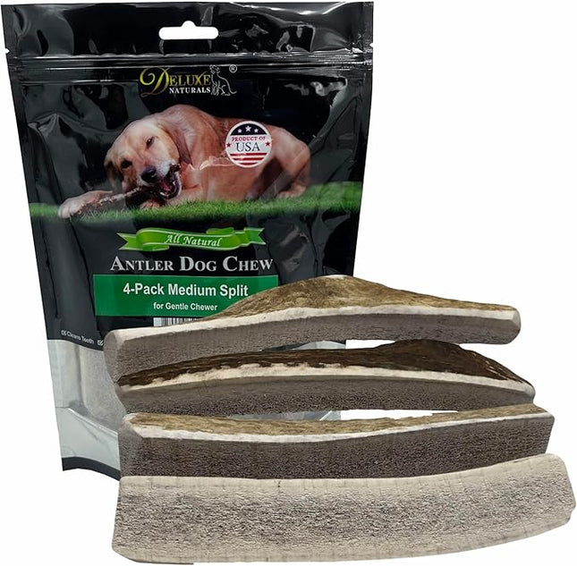 Elk Antler Dog Chews | Long-Lasting A-Grade Premium Elk Antler Chews for Dogs from Naturally Shed Elk Antlers Collected in The USA, Split, Medium (Pack of 4)