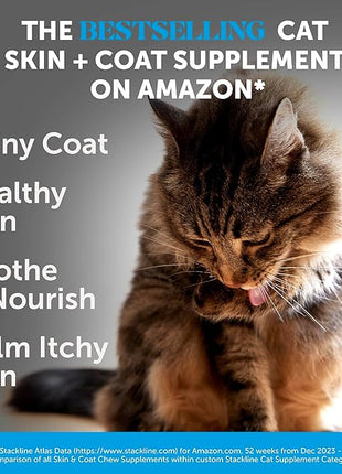 Cat Skin & Coat Health Crunchy & Creamy Chews - Omegas, Vitamin C + E, Biotin Supplement, Soothes Skin and Promotes Shiny Coat, Cat Supplements & Vitamins - Chicken (30-Day Supply)
