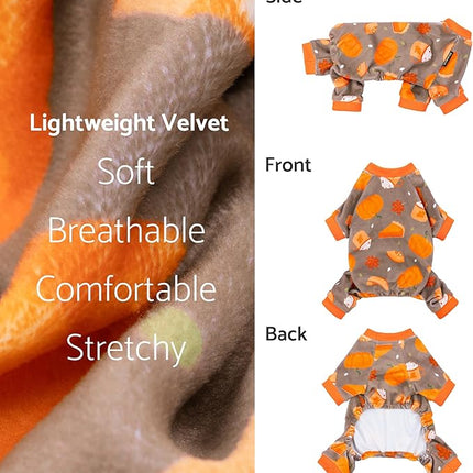 Fitwarm Pumpkin Dog Pajamas, Thanksgiving Outfit for Small Dogs Boy Girl, Pet Onesie, Brown, Orange, Large