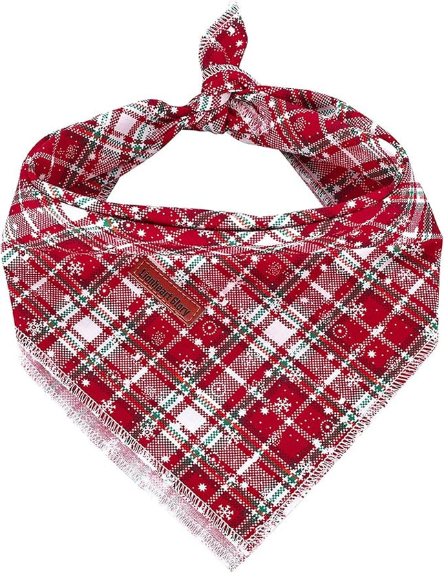 Lionheart glory Dog Bandana 1 Pack Washable Soft Cotton Christmas Plaid Bibs Scarf, Adjustable Kerchief Square Dog Bandanas for Large Dogs