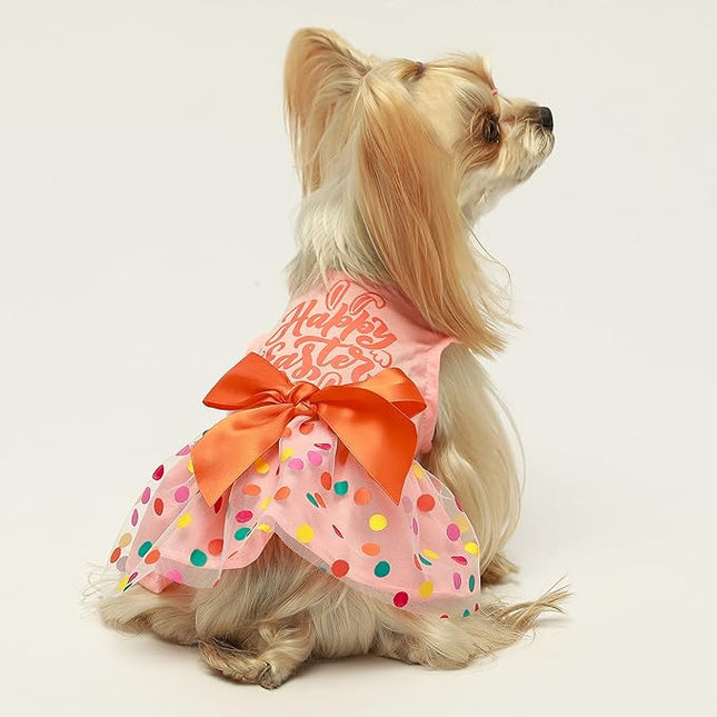 Fitwarm Happy Easter Day Dog Dress 100% Cotton Girl Dog Clothes Easter Bunny Dogs Dresses Pet Apparel Doggie Tutu with Bowknot Cat Clothing Puppy Dresses Doggy Costume Attire Orange XX-Small