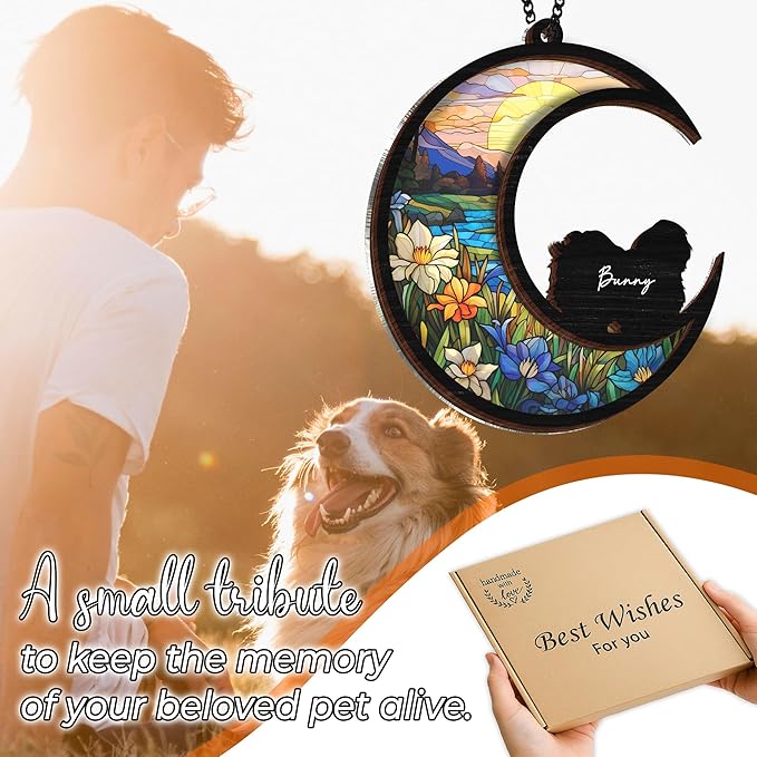 6'' Coton De Tulear Dog Memorial Suncatcher Personalized Name Dog Breed Pet Ornament Window Car Hanging Sympathy Gift for Loss of Pet Passed Away Remembrance Gift for Dog Lovers SCD-B11-6-30