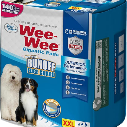 Four Paws Wee-Wee Superior Performance Pee Pads for Dogs with Runoff Barrier Edge Guard Protection, Puppy & Dog Potty Training Pads, Housebreaking Supplies, 27.5" x 44" (18 Count)