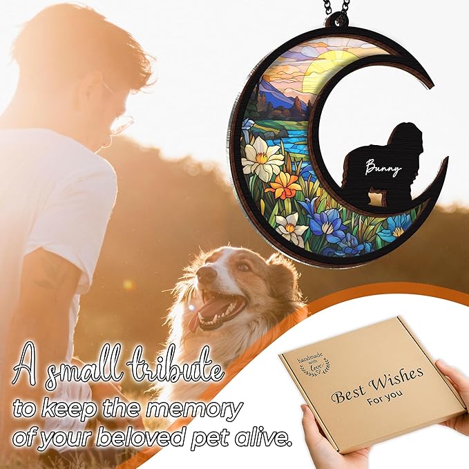 6'' Old English Sheepdogs Dog Memorial Suncatcher & Pet Lover Sign Gift Personalized Dog Name Ornament Window Hanging Pet of Loss Dog Sympathy Gift for Dog Lovers Car Hanging SCD-B11-6-52