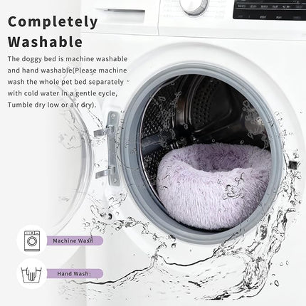 Dog Bed Medium Size 23 Inch Anti-Anxiety Donut Dog Cuddler Bed, Gradient Purple Fluffy Faux Fur Plush