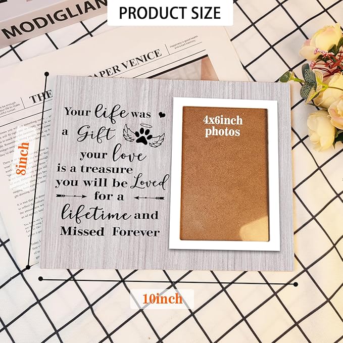 Pet Picture Frames Memorial Dog, Memorial Wooden Frame for Dogs, Dog Memorial Gifts for Loss of Dog, In Loving Memory Gifts, Pet Loss Sympathy Gift for Pet Owner Pet Lover, Forever in Our Heart (Gray)