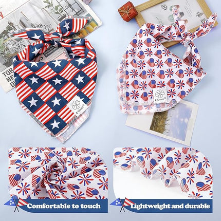 E-Clover 4th of July Dog Bandanas 2 Pack American Flag Pet Patriotic Scarf for Boy and Girl Cute Dog Costumes Accessories for Medium Large Dogs