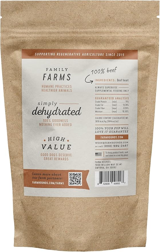 Farm Hounds Beef Heart Jerky Treats for Dogs, Premium Dried Treats, High Protein Training Treat for Small & Large Dogs, Natural & Healthy Dog Treats, Made in USA, Beef Hearts 4oz
