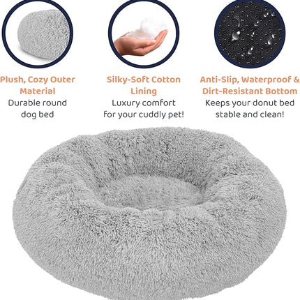 Donut Dog Bed - Premium Comfort for Anxiety Relief - Fluffy & Calming Design with Ultra-Plush Support | Cozy Round Dog Bed with Super Soft Circle Style (Grey, X-Large)