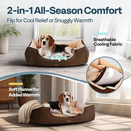 Large Orthopedic Dog Bed 36" Washable with Removable Cover, Waterproof & Non-Slip Base, Year-Round Comfort with Cooling/Warming, Dual-Layer Interior Padding for Support and Softness, Brown
