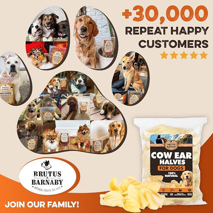 BRUTUS & BARNABY Cow Ears for Dogs – Halves 12 ct, Thick Cut, Grass-Fed Angus Beef, All-Natural No-Rawhide Dog Treat Alternative