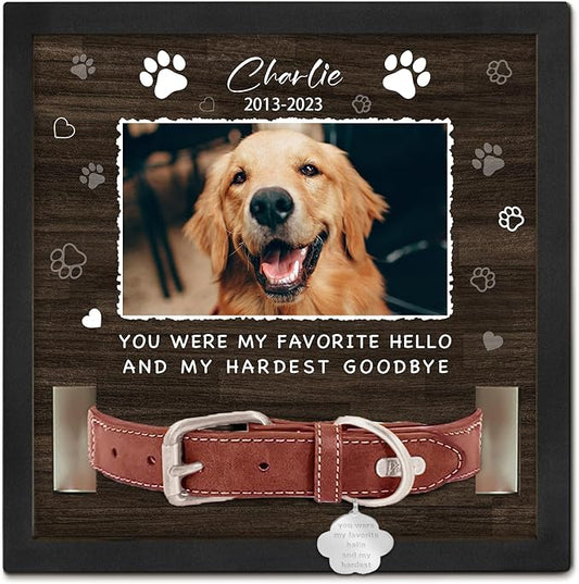 Personalized Pet Memorial Gifts Picture Frame, in Memory of Dog Passing Away Sympathy Gifts for Loss of Dog, Cat Memorial- Fits 3 Collar Lengths