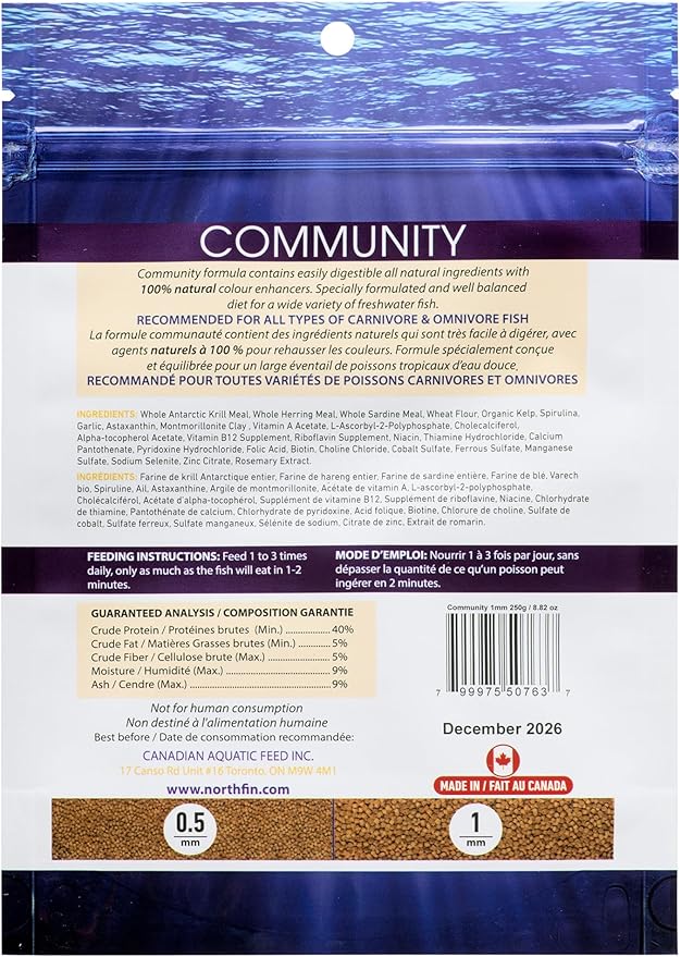 Northfin Fish Food Community Formula Slow Sinking Pellets (1mm 250g)