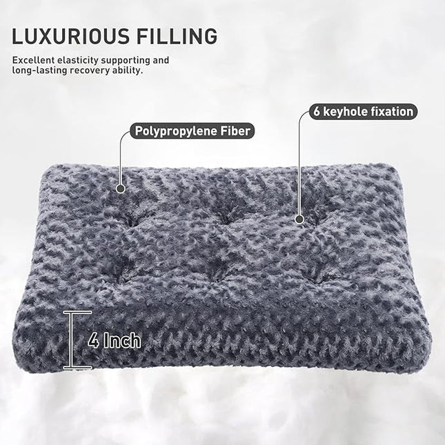 KSIIA Washable Dog Bed Deluxe Plush Dog Crate Beds Comfy Kennel Pad Anti-Slip Pet Sleeping Mat for Large, Jumbo, Medium, Small Dogs Breeds, 47" x 29", Dark Grey