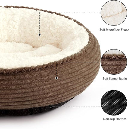 Love's cabin Round Donut Cat and Dog Cushion Bed, 20in Pet Bed for Cats or Small Dogs, Anti-Slip & Water-Resistant Bottom, Super Soft Durable Fabric Pet beds, Washable Luxury Cat Dog Bed Brown Stripe
