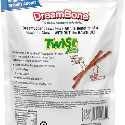 DreamBone Twist Sticks Chews for Dogs, 50 Count, Treat Your Dog to Easy-to-Digest Rawhide-Free Chews Made with Real Peanut Butter and Chicken