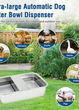 BWOGUE 3 Gal Automatic Dog Water Dispenser for Large Dogs Stainless Steel Outdoor Water Bowl Large Breed Self Filling Dog Waterer Feeder for Dogs Cat Chicken Livestock