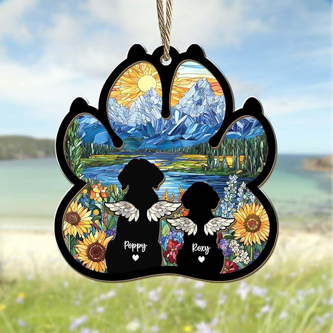 Personalized Pet Memorial Suncatcher – Custom Dog & Cat Suncatcher with Name, Breed & National Park Background for Up to 3 Pets, Pet Loss Sympathy Gift, Memorial Gift for Pet Lovers