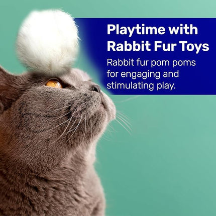 Kats'N Us Jumbo 5 Pack Real Rabbit Fur Pom Pom Cat Toy – White 2 Inch Fuzzy Balls for Cats & Kittens – Natural Interactive Cat Toys for Chasing, Batting & Hunting, Play & Indoor Entertainment