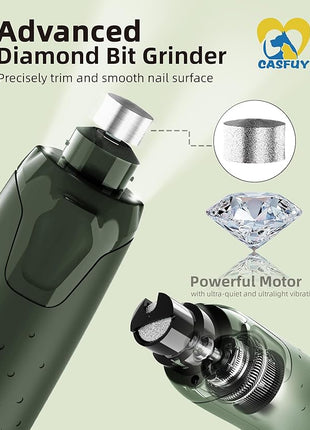 Casfuy Dog Nail Grinder Quiet - (45db) 6-Speed Pet Nail Grinder with 2 LED Lights for Large Medium Small Puppy Dogs/Cats, Professional 3 Ports Rechargeable Electric Dog Nail Trimmer with Dust Cap