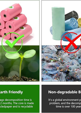 Biodegradable Pink Dog Poo Bags Lavender scent with Dispenser - 300 Large Poop Bags, Extra Thicken Strong Corn Starch Blended Compostable Leak Proof Poop Waste Bag for Dogs