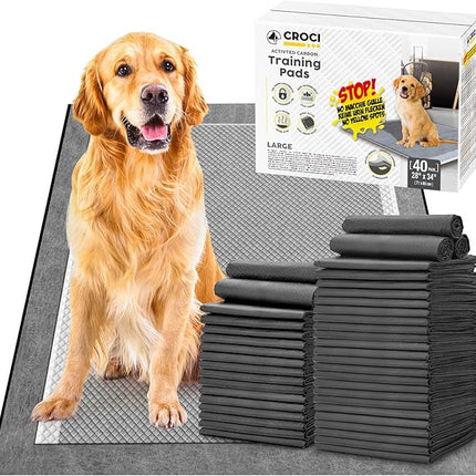 CROCI Charcoal Puppy Pads with Adhesive Tabs, 28x34in Extra Large Pee Pads for Dogs, Odor-Control Super Absorbent Quick-Dry Leak-Proof, Disposable (40 Counts)
