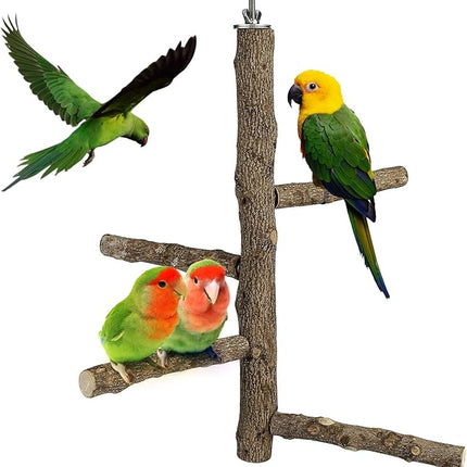 Bird Perch Stand Toy, Natural Wood Parrot Perch Bird Cage Branch Perch Accessories for Parakeets Cockatiels Conures Macaws Finches Love Birds(L: 13.8" Length)