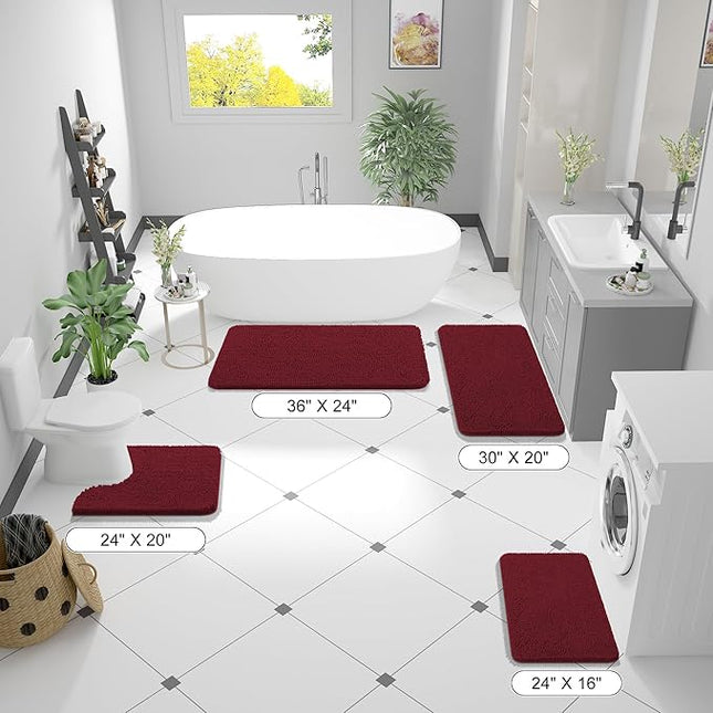 OLANLY Bathroom Rugs 47x17, Extra Soft Absorbent Chenille Bath Rugs, Rubber Backing Quick Dry, Machine Washable Bath Mats for Bathroom Floor, Tub and Shower, Home Decor Accessories, Burgundy