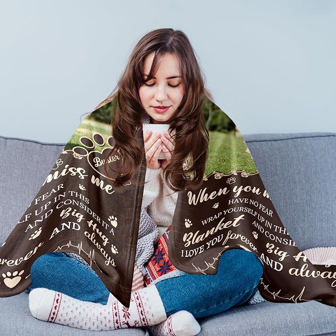 Dog Memorial Gifts for Loss of Dog - Personalized Pet Memorial Blanket with Photo Name, Pet Loss Sympathy Gift, Custom Dogs Blanket Pet Bereavement Remembrance Gifts