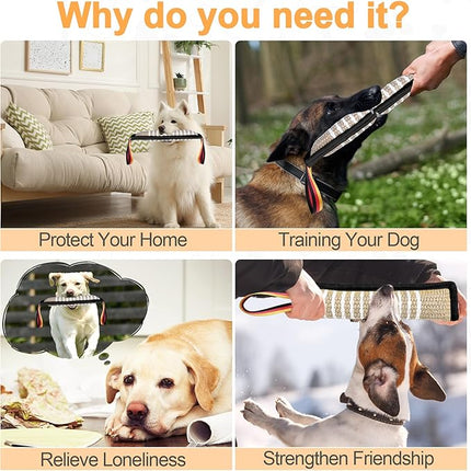 Dog Tug Toy Dog Bite Jute Pillow Pull Toy with 2 Strong Handles Perfect for Tug of War, Puppy Interactive Play, Tear Resistant Bite Training Toys for Small Medium Large Dogs (Black Flag)