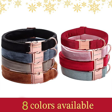 ARING PET Velvet Dog Collar Set, Cute Velvet Dog Collar and Leash Set, Soft & Comfy, Adjustable Christmas Red Collars with Metal Buckle for Small Medium Large and Girl Boy Dogs