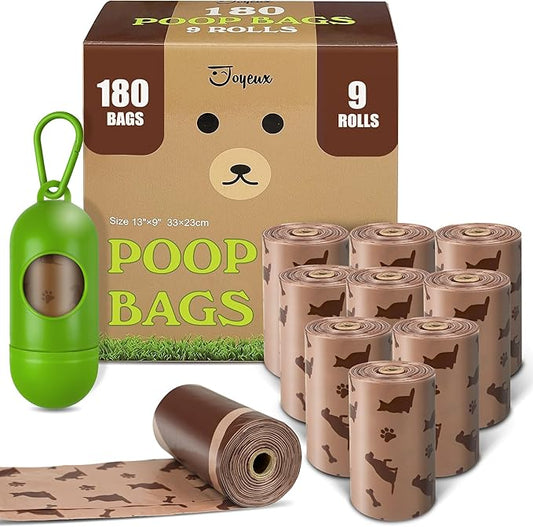 180 Count Dog Poop Bags with Dispenser, Leak-Proof Large Doggie Bag for Poop, Extra Thick Doggy Waste Bags, Unscented, Pet Trash Bags Holder Outdoor Puppy Walking and Traveling Rolls, Brown