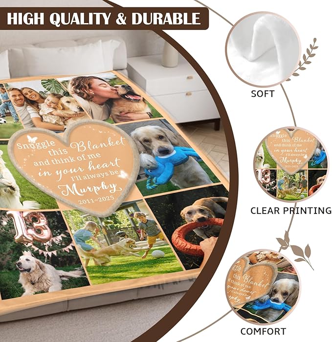 WFR Personalized Pet Memorial Throw Blanket with Photo-Pet Memorial Gifts for Dogs Cats Loss of Dog Sympathy Gift Bereavement Remembrance Passing Away Gifts,Pet Picture Blanket (8-Photos)