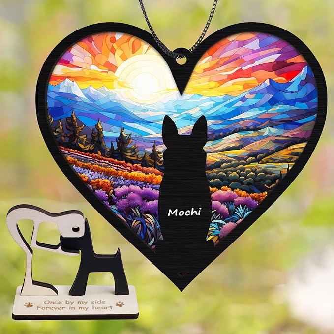 6'' Dog Heart Memorial Suncatcher Custom Name Dog Breed Pet Ornament Window Hanging Sympathy Gift Loss of Pet Passing Away Remembrance Gifts for Dog Lovers in Loving Memory H11-BLA-6-B1-28