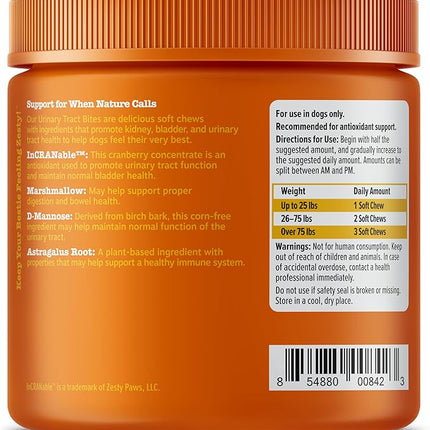 Zesty Paws Cranberry Supplement for Dogs - Bladder Control for Dogs - Urinary Tract Support - Cranberry Chews with D-Mannose, Vitamin B6 & L-Arginine - Immune & Gut Support - Bacon - 90 Count