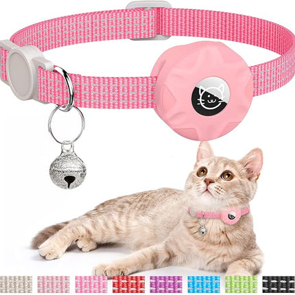 Apple AirTag Cat Collar, GPS Tracker Kitten Collar with Reflective Breakaway Holder and Bell, Lightweight for Cats & Kittens (Pink)