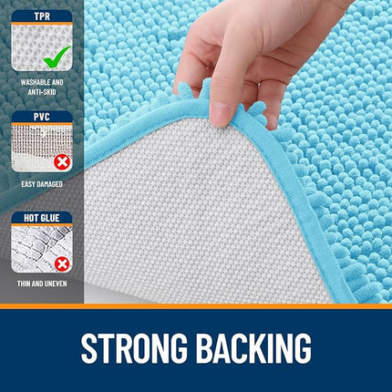 OLANLY Bathroom Rugs 47x24, Extra Soft Absorbent Chenille Bath Rugs, Rubber Backing Quick Dry, Machine Washable Bath Mats for Bathroom Floor, Tub and Shower, Home Decor Accessories, Sky Blue