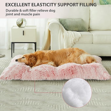 BFPETHOME Dog Beds for Large Dogs, Plush Dog Crate Bed Fluffy Cozy Kennel Pad for Sleeping &Ease Anxiety, Washable Pet Mats with Anti-Slip Bottom for Large Medium Dogs, Pet Bed, Pink